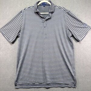Stitch Golf Mens Medium Navy Blue Gray Striped Performance Polo Shirt RN 155812
